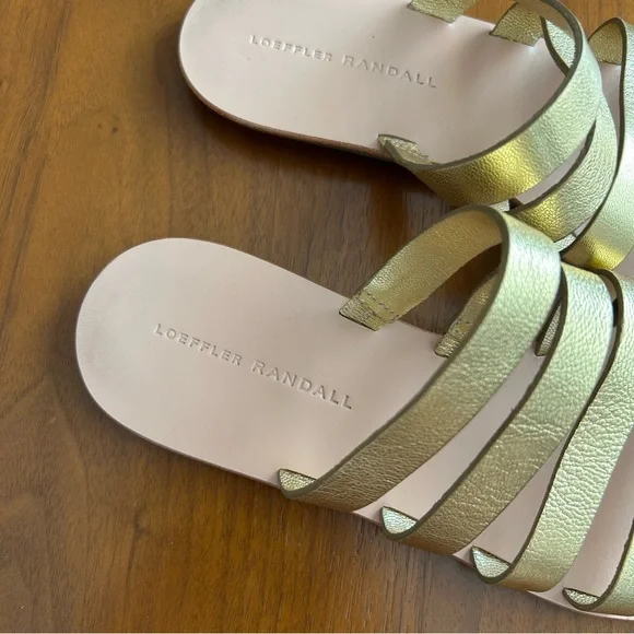 Loeffler Randall Gold Leather Strappy Flat Sandals - Picture 3 of 5